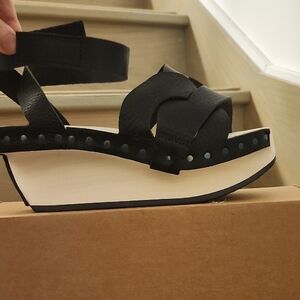 Trippen Letters-Black Studded Platform Sandals with Ankle Strap
